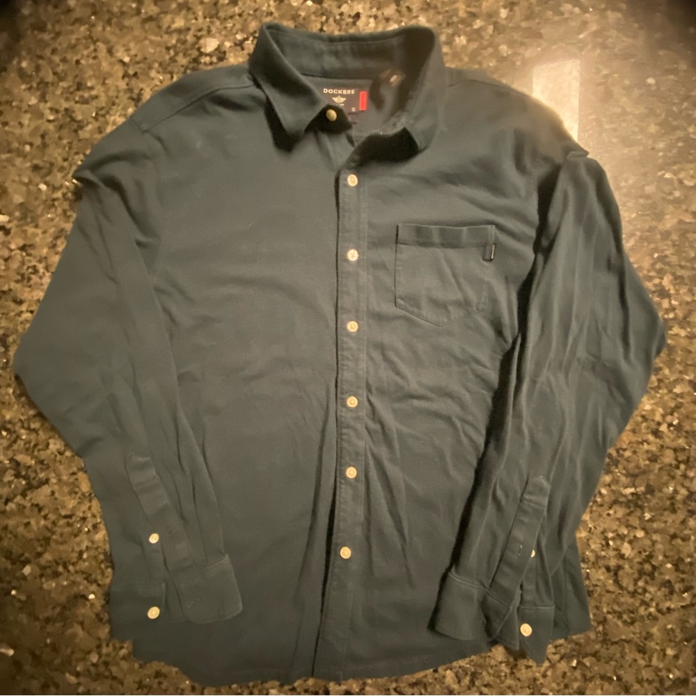 Dockers Men's Button-Down Shirt - Teal medium